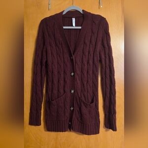 Zenana Outfitters Maroon Cable Knit Cardigan